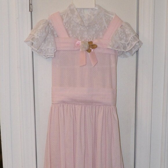 Vintage Girls Maxi Dress Pink White Lace Ruffles Mini World Inc Pageant Size 12 - Picture 9 of 9